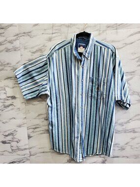 Coliseum Shirt Mens Size 2XL Blue Stripe Button Down Pocket Comfort Vintage